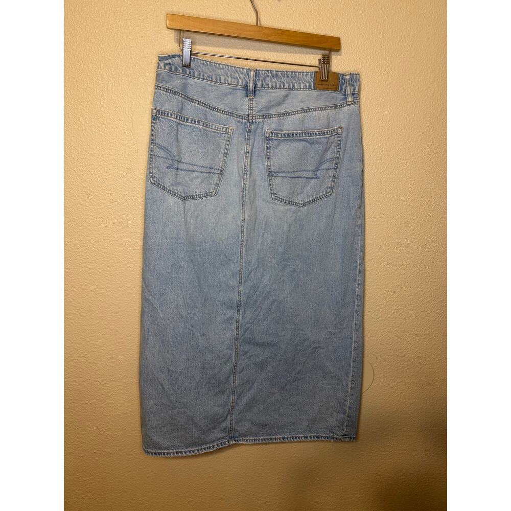 American Eagle Low-Rise Maxi Denim Medium Wash Front Slit Boho Street Skirt 12 - Picture 7 of 14